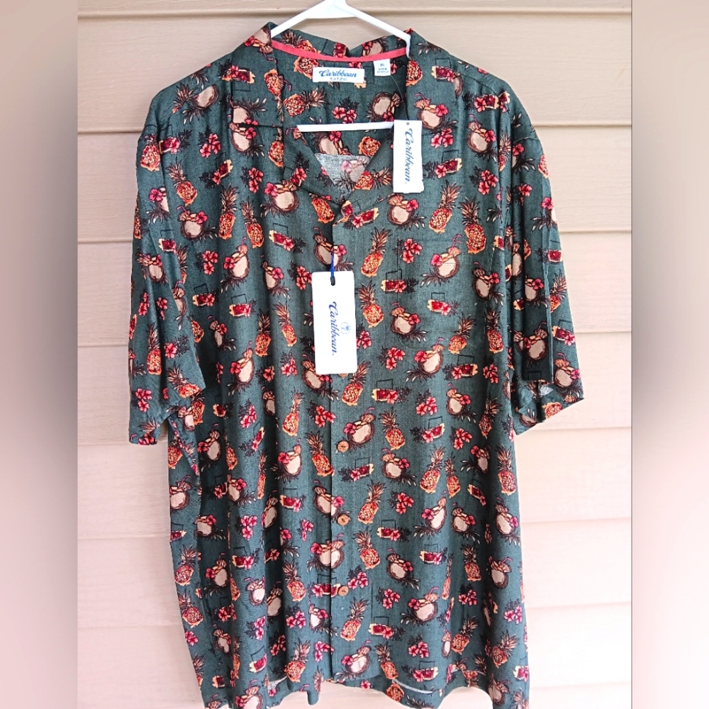 NWT Men's Caribbean Silk Blend S/S Button Up Sz XL